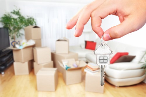 Reusable furniture and boxed items prepared for charity donation