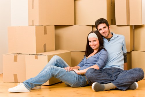 Labelled moving boxes and protective packing materials for a Pinner relocation