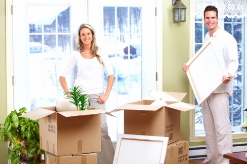 Prepared furniture items ready for transport during a Pinner move