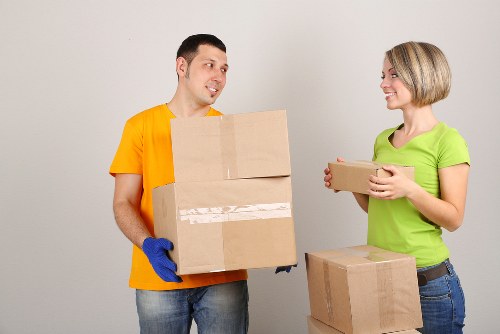 Professional movers packing household items for relocation